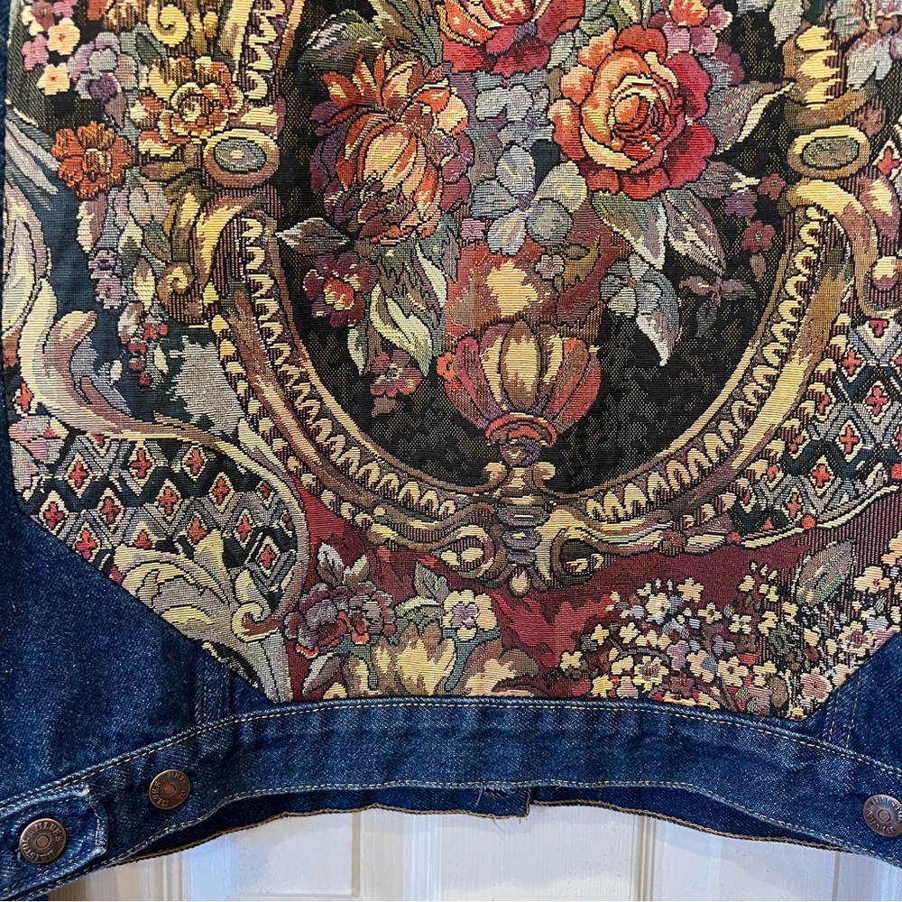 Vintage 80s 90s Denim Jacket Floral Tapestry Patch Back Western Jean Women’s M - Picture 3 of 13
